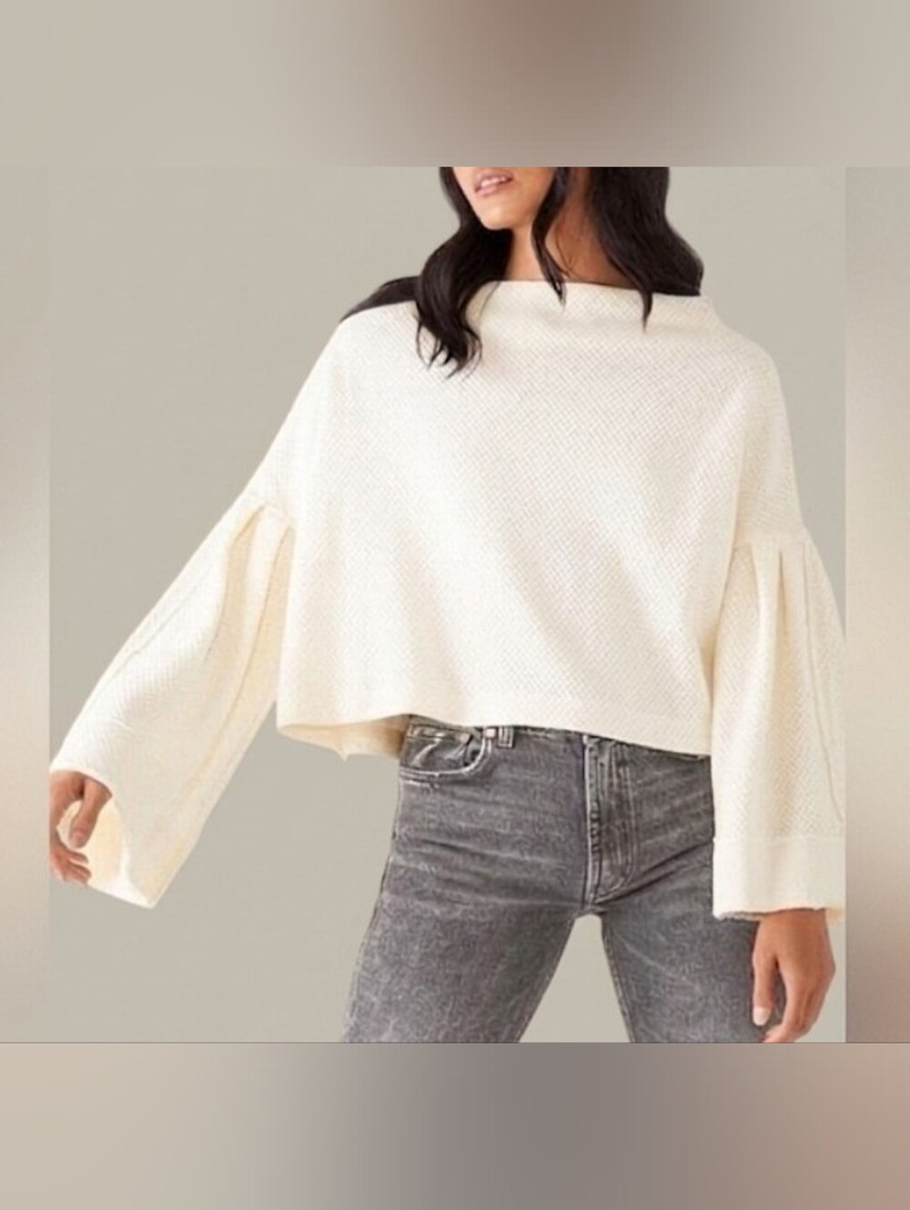 Free People Bunny Cropped Boat Neck Pullover cream white XS